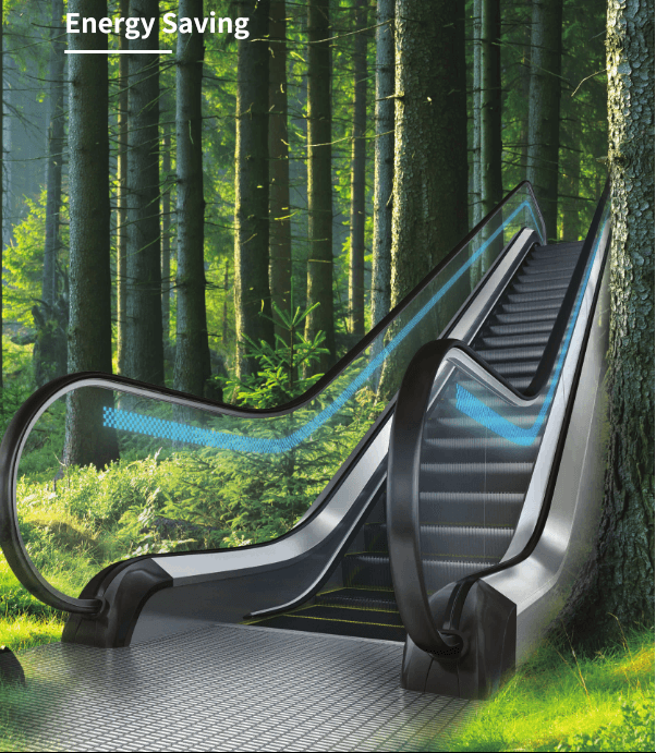 Energy-saving outdoor escalator in a natural setting