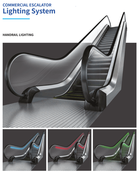 Commercial escalator handrail lighting system with color options