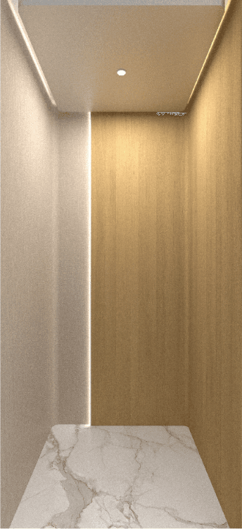 Dual-tone wood and steel home elevator cabin interior