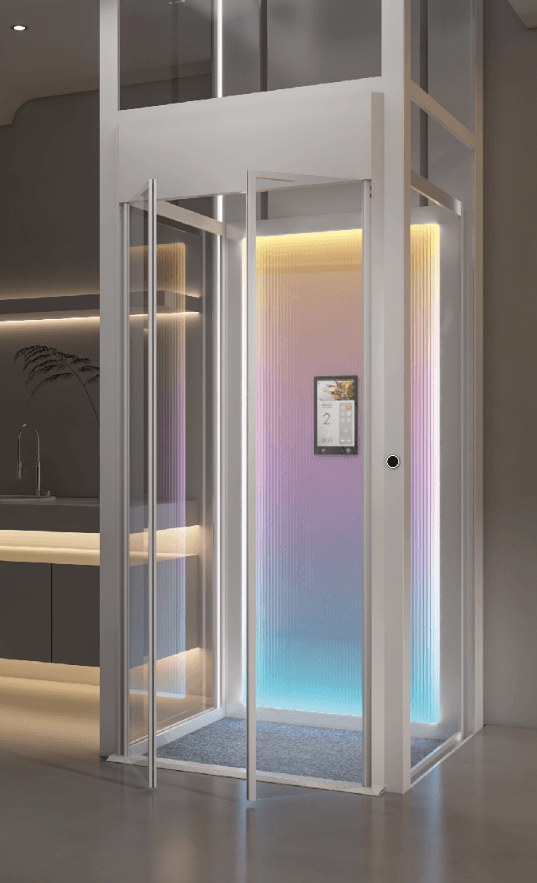Fuji Fenix villa home elevator with wood and steel cabin finish