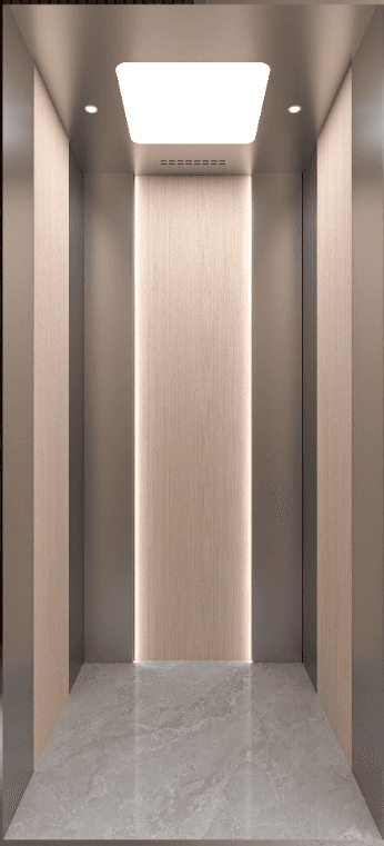 Wood-grain panel home elevator cabin interior