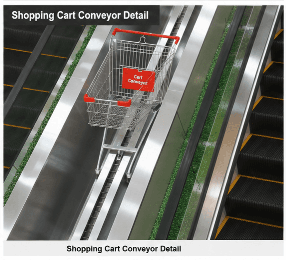 Escalator with Shopping Cart Conveyor at Central Aluminum City